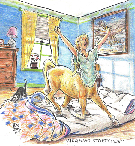 Morning stretches (2003, pen & ink)
