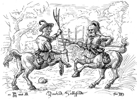 ZANKENDE HALBPFERDE (BRAWLING CENTAURS) (2''3, pen & ink)